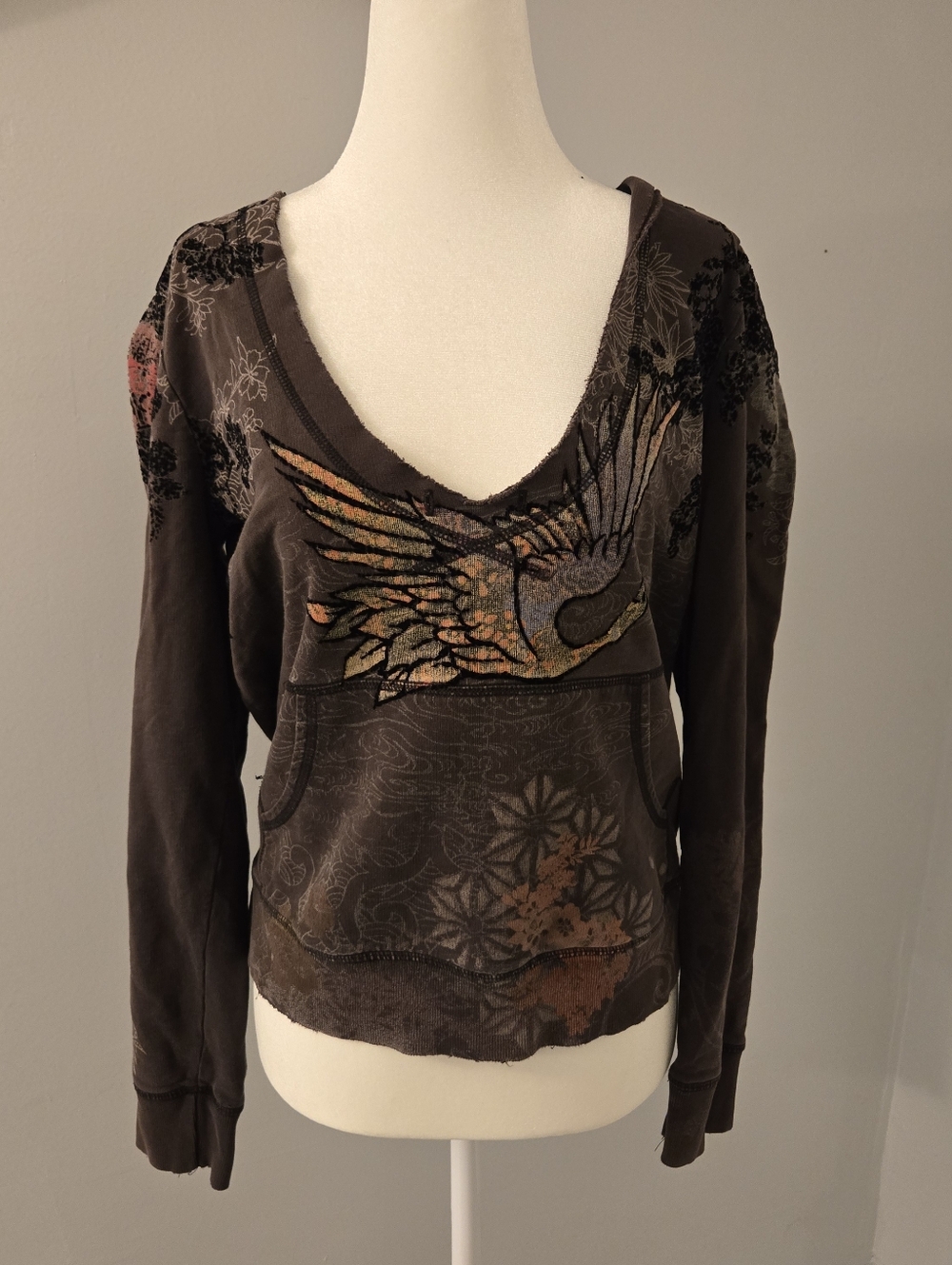 Y2K Vintage Lucky Brand Pullover Hoodie Medium Grunge